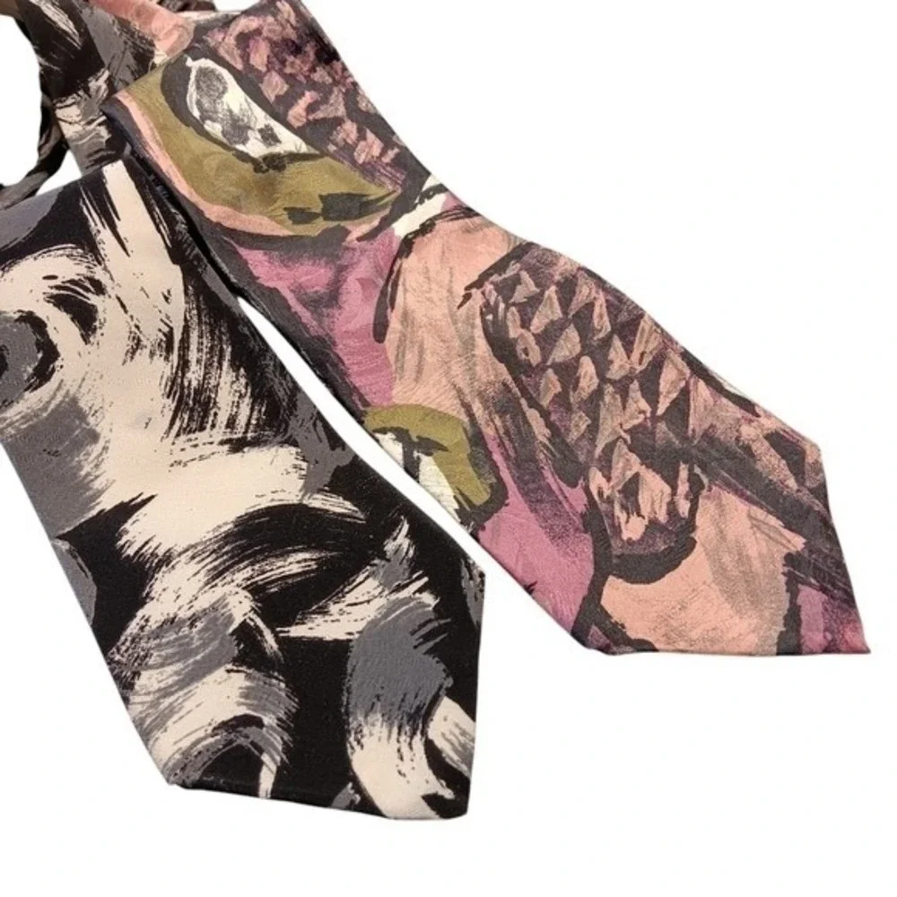 Vintage Don Loper Beverly Hills Silk Tie Lot 2 Abstract Art‎ Deco 80s Brutalist